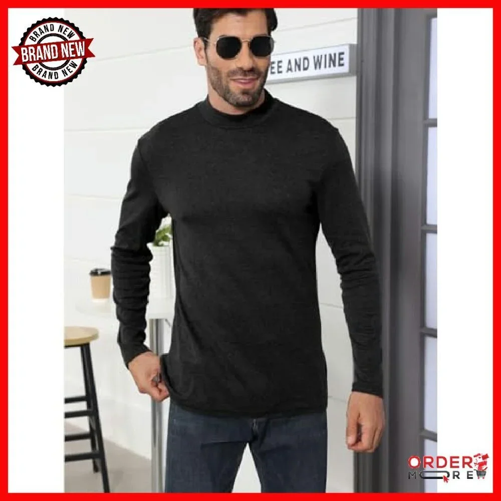 Men's Mock Turtleneck Thermal Shirt Slim Fit Lightweight Polyester Cotton